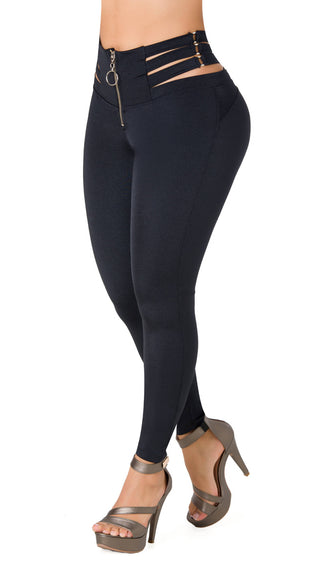 Leggings Levantacola Tiras En Pretina 4L757TCT-N - Negro