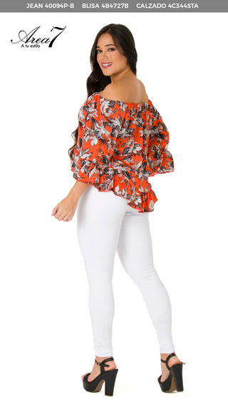 Iona Jeans Skinny Levanta Cola Tiro Alto 40094P-B - Blanco