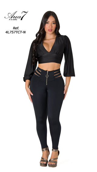 Leggings Levantacola Tiras En Pretina 4L757TCT-N - Negro