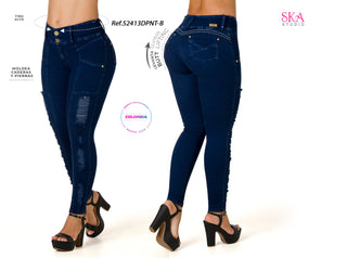  Jeans Levantacola Tiro Alto Desgatados 52413DPNT-B - Petroleo