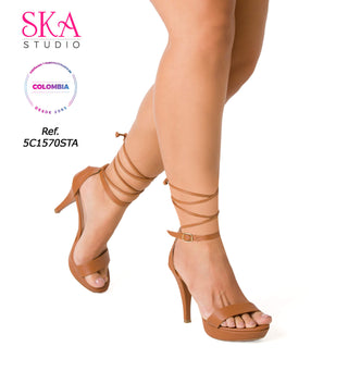  Sandalia Tacon Con Cordones 5C1570STA - Miel