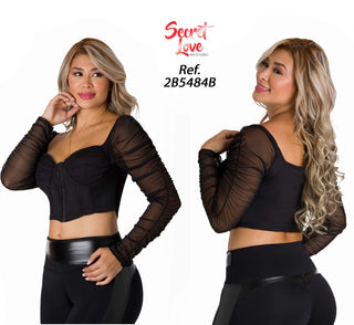 Blusa Corset Manga Larga 2B5484B - Negro