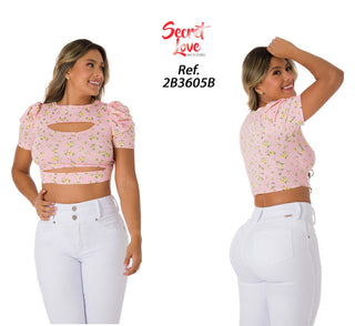  Blusa Floral Con Aberturas En Escote 2B3605B - Estampado