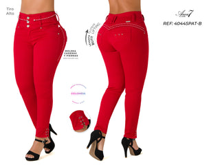 Kamilah Jeans Skinny Levanta Cola Tiro Alto 40445PAT-B - Rojo