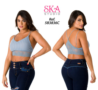 Crop Top De Tiras Y Encaje 5B3836C - Azul Claro