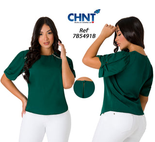 Blusa Con Mangas Englobadas Y Detalles En Perlas 7B5491B - Verde