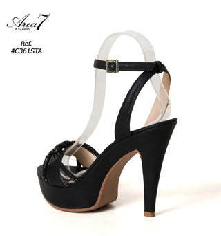 Sandalia Tacon  Con Trenza Brillante 4C361STA - Negro