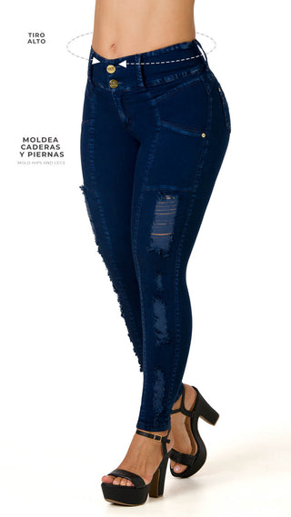  Jeans Levantacola Tiro Alto Desgatados 52413DPNT-B - Petroleo
