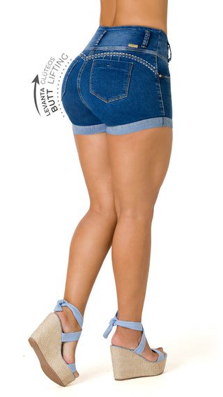 Julienne Shorts Levantacola Con Dobladillo 40580SHPA-B - Azul Medio