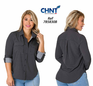 Blusa manga larga y cuello camisero 7B5830B - Negro
