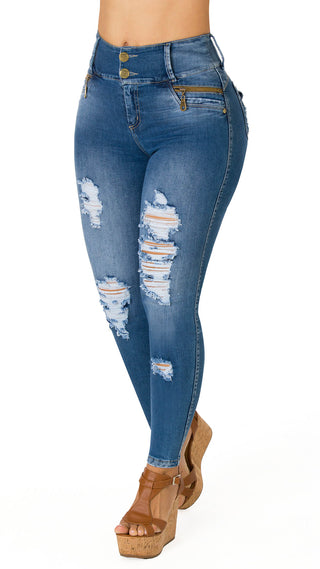 Holland Jean Skinny Levanta Cola Tiro Alto 52409DPNP-B 52409DPNP-B - Azul Medio