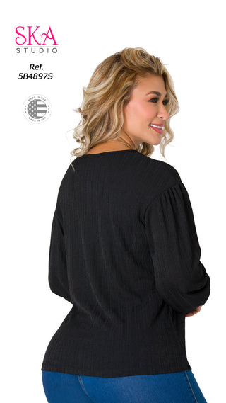 sueter con puÃ±o ajustado 5B4897S - Negro