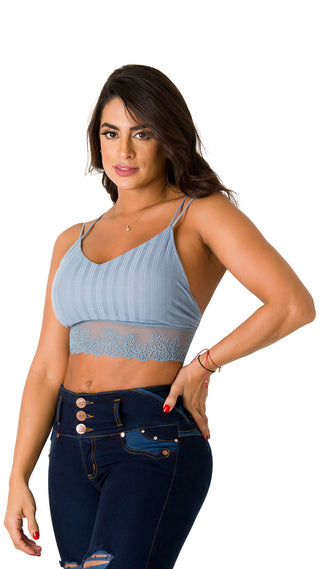 Crop Top De Tiras Y Encaje 5B3836C - Azul Claro