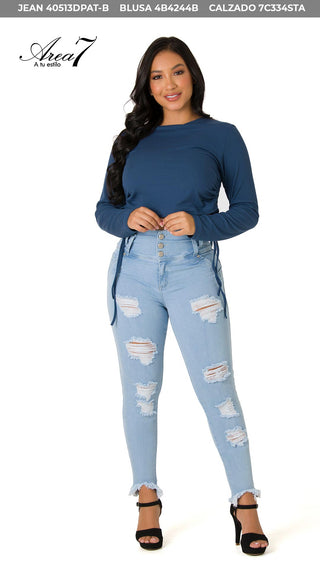 Blusa Con Cordones Deslizables 4B4244B - Azul