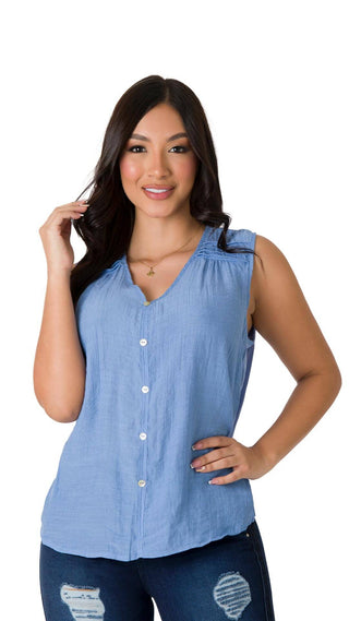 Blusa Cuello V Manga Sisa 4B5087B - Azul