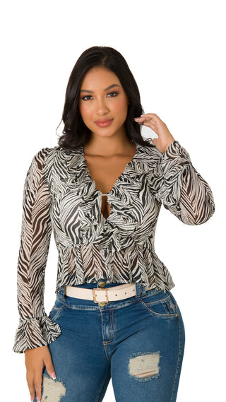 Blusa De Mangas Con Transparencia 4B4862B - Estampado