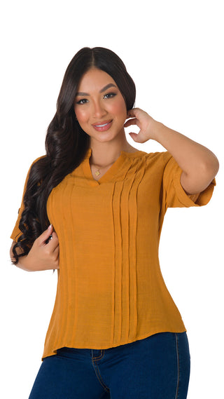 Blusa Cuello En V 5B5184B - Mostaza