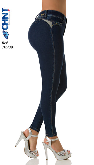 Erminie Jeans Levantacola Bota Skinny 70939PDP-N - Azul Oscuro