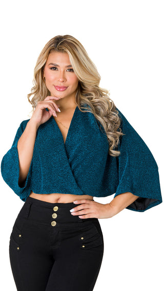 Blusa manga larga brillante 5B5896B - Azul