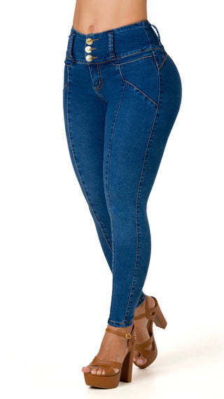  Jeans Levantacola Tiro Alto Con Corte Delantero 52459PAP-N - Azul Medio