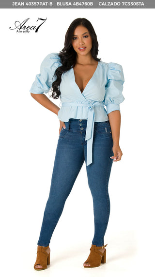Blusa Con Mangas Globo 4B4760B - Azul Claro