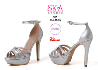 Sandalia Tacon Alto De Tiras Multiples Cruzadas 5C14STA - Plata