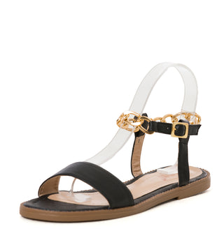 Sandalia Plana  Con Detalled E Cadena 7C286SPL - Negro