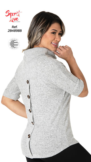 Blusa Cuello Alto Con Botones Posteriores 2B4898B - Gris