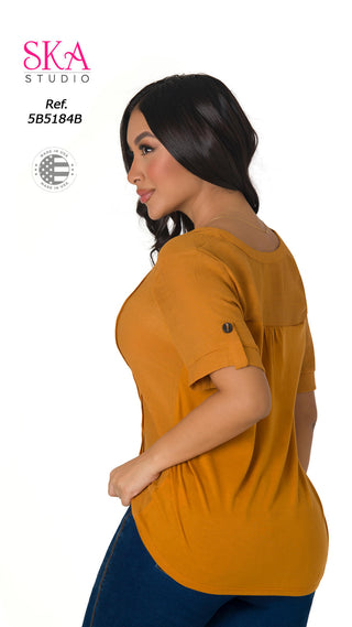 Blusa Cuello En V 5B5184B - Mostaza