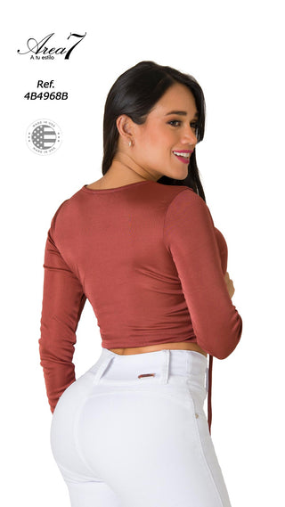 Blusa Escote En V Y Cordones Fruncidos  4B4968B - Bronce