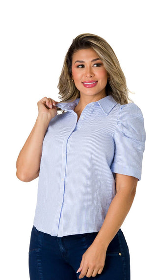  Blusa Con Detalle En Mangas 5B5397B - Azul