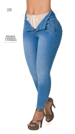 Jean levanta cola con faja interna Ska 52503PCT-B - Azul Medio
