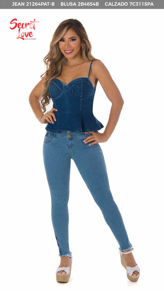 Blusa Escote Corazón y Bajo Con Volantes 2B4654B - Azul Oscuro