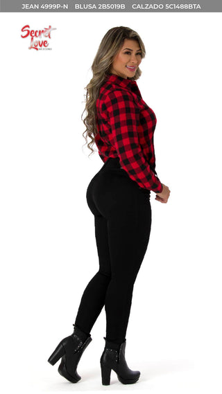 Isaias Jeans Skinny Levanta Cola Tiro Alto 4999P-N - Negro