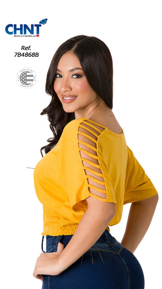 Blusa Con Manga En Escalera 7B4868B - Mostaza