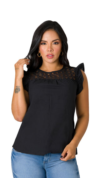Blusa Con Encaje 2B5402B - Negro