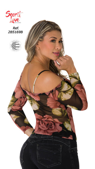 Blusa Floral Con Tiras En Hombros 2B5169B - Estampado