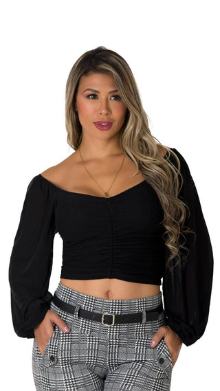 Blusa Fruncida Manga Larga 2B4533B - Negro
