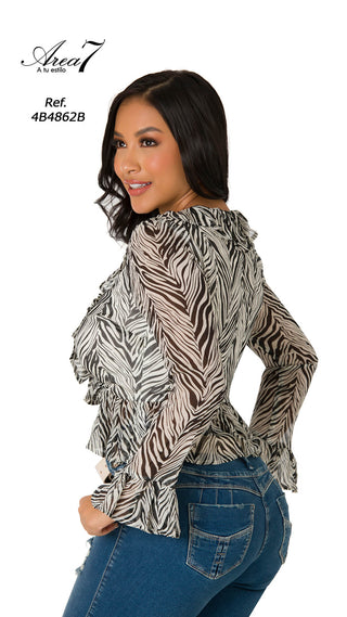 Blusa De Mangas Con Transparencia 4B4862B - Estampado