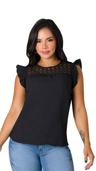 Blusa Con Encaje 2B5402B - Negro
