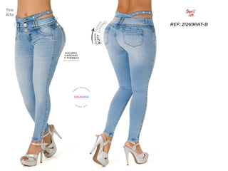 Hilliary Jeans Skinny Levanta Cola Tiro Alto 21269PAT-B  - Azul Claro