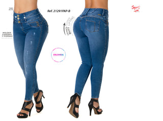Jennilee Jeans Tiro Alto Levantacola Bota Skinny 21291PAP-B - Azul Medio
