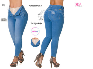 Jean levanta cola con faja interna Ska 52503PCT-B - Azul Medio
