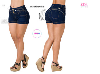 Short Tiro Alto Con Diseño En Pretina 52431SHPA-B - Azul Oscuro