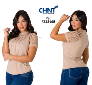 Blusa Cuello Redondo 7B5546B - Beige
