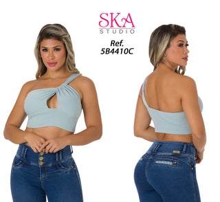 Top pistacho  de un solo hombro cruzado 5B4410C - Pistacho