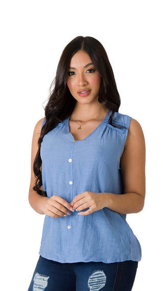 Blusa Cuello V Manga Sisa 4B5087B - Azul