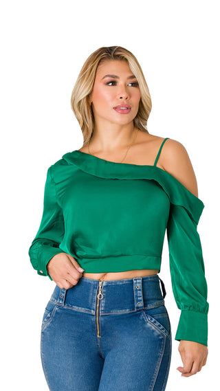 Blusa con escote asimetrico 5B5890B - Verde