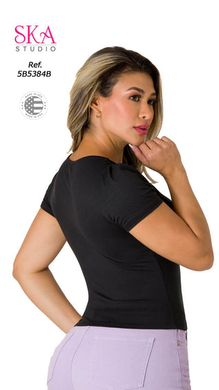  Blusa Casual Ajustada 5B5384B - Negro