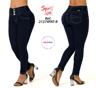 Jeans Skinny Levanta Cola Tiro Alto 21274PAT-B - Azul Oscuro